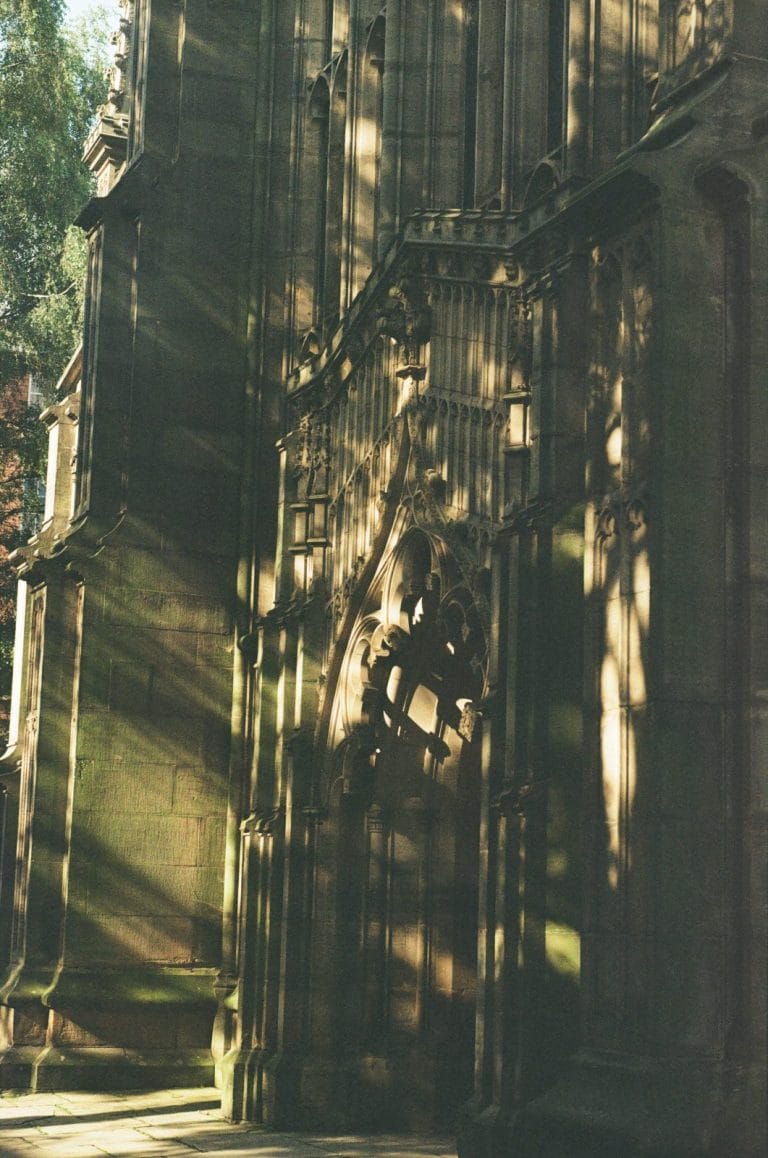 A shadowy church front